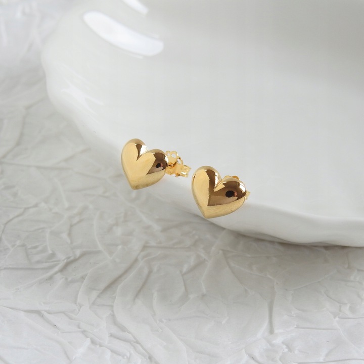 Kolczyki sztyfty serduszka srebro pozłacane pudełko gratis