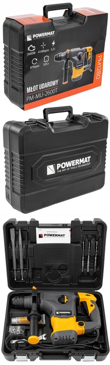 MŁOT UDAROWY MŁOTOWIERTARKA UDAR SDS+ 2600W 5,5J WALIZKA 3X WIERTŁO DŁUTA