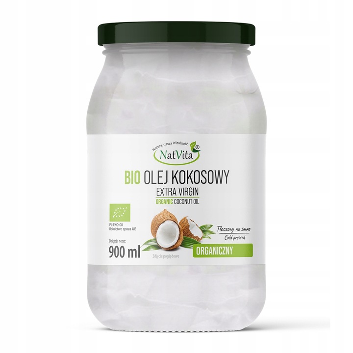 Olej Kokosowy BIO Extra Virgin 900ml Nierafinowany Ekologiczny NatVita