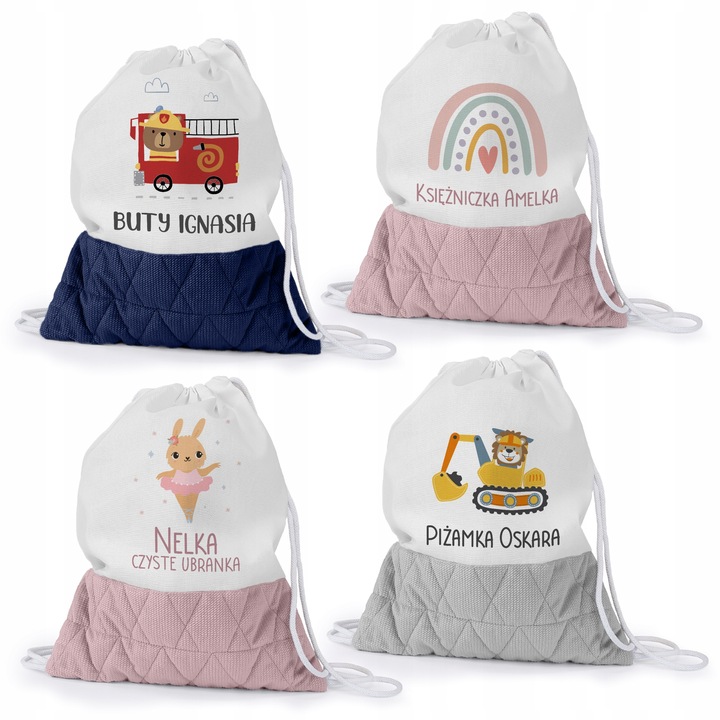 WOREK DO PRZEDSZKOLA ŻŁOBKA PLECAK DLA DZIECKA Z PĘTELKĄ NA BUTY + IMIĘ
