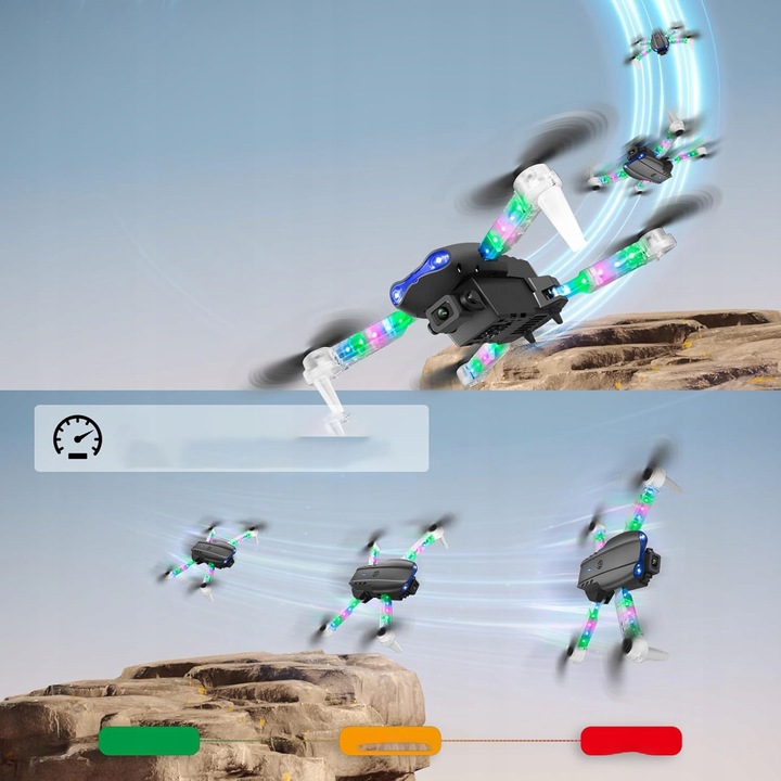 E99D DRON Z PODWÓJNE KAMERY ZABAWKA SKŁADANIE CZTEROOSIOWE Z ŚWIATŁO LED