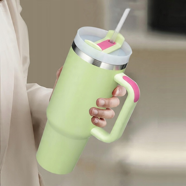 KUBEK TERMICZNY ZE SŁOMKĄ UCHWYTEM NA KAWĘ HERBATĘ SZCZELNY POJEMNY 1200ML