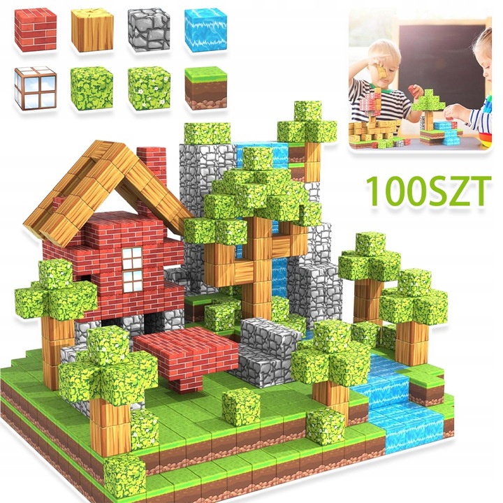 MAGNETYCZNE KLOCKI KONSTRUKCYJNE CHATY KOSTKI 3D STEM DLA DZIECI 100EL