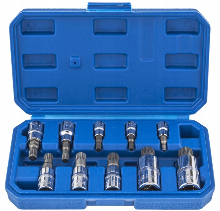 ZESTAW NASADEK SPLINE 1/4 3/8 1/2 M4-M18 XZN 10 ELEMENTÓW WPUSTOWE