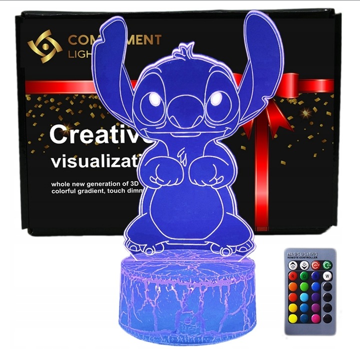 Prezenty świąteczne Lampka 3D nocna led usb +pilot na prezent Lilo i Stitch