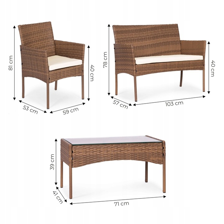 ZESTAW MEBLI OGRODOWYCH Z TECHNORATTANU ŁAWKA STÓŁ KRZESŁA BRĄZ MultiGarden