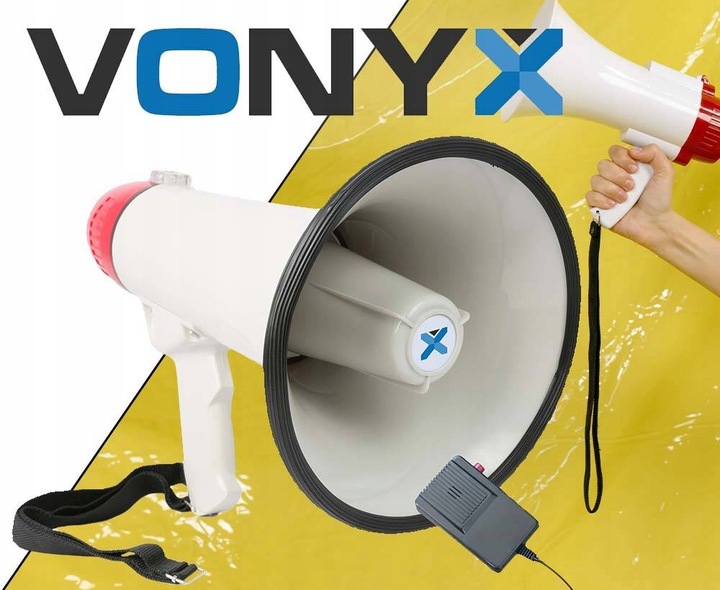 Megafon z mikrofonem i funkcją syreny szczekaczka