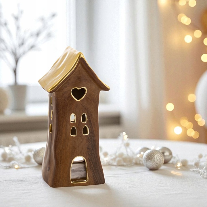 DOMEK 21x10 CM NA TEALIGHT LAMPION CERAMICZNY ŚWIĄTECZNY PREZENT NA ŚWIĘTA