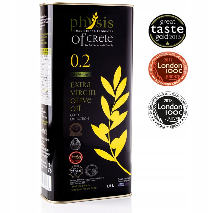 Oliwa z Oliwek Extra Virgin 1,5L Physis of Crete 0,2% +BUTELKA 250ML Gratis