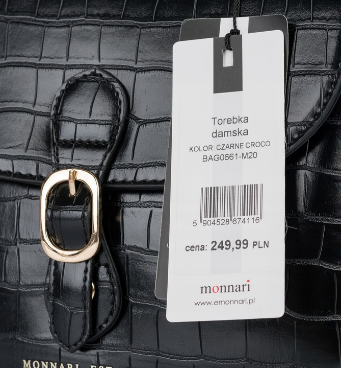 Monnari Torebka Kuferek Listonoszka Czarny Kroko Łódka Czarna PREMIUM