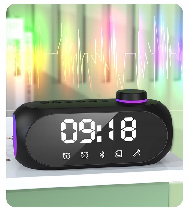 GŁOŚNIK BEZPRZEWODOWY BLUETOOTH BUDZIK ZEGAR LED RADIO FM MP3 OŚWIETLENIE