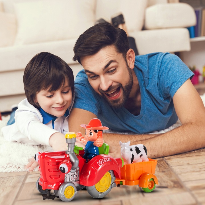 TRAKTOR TRAKTOREK FARMERA Z PRZYCZEPKĄ INTERAKTYWNY JEŹDZI ŚPIEWA KRÓWKA