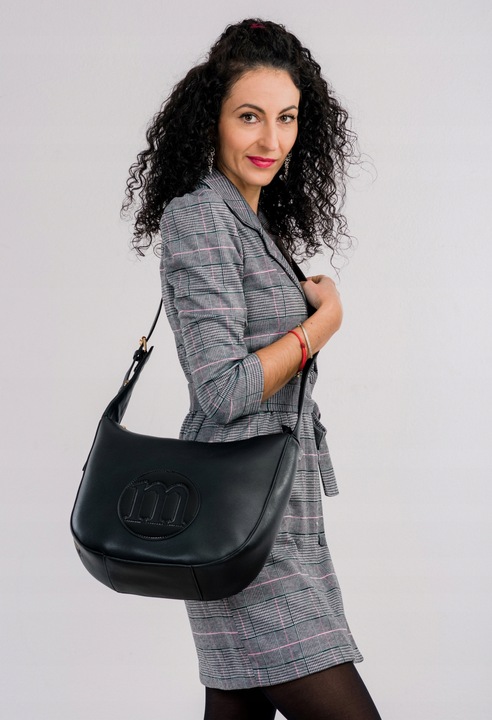 Torebka DUŻA Listonoszka MONNARI CZARNA LOGO Pojemna Praktyczna do pracy