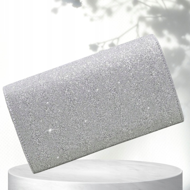 Srebrna Wieczorowa Torebka Kopertówka Błyszcząca na Ślub EFEKTOWNA Wizytowa