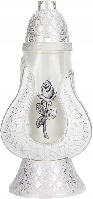 Znicz szklany z wkładem parafinowym 48h Bispol 4059 RÓŻA - 30 cm Biały