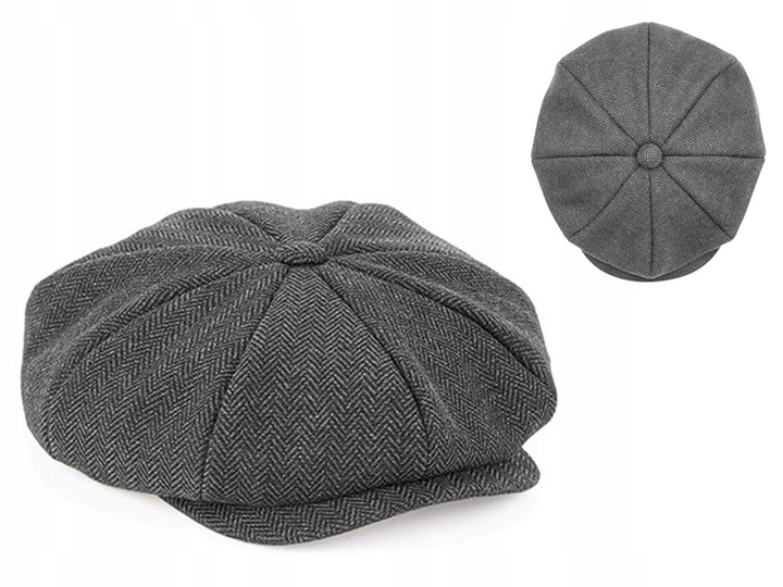 CZAPKA KASZKIET Z DASZKIEM JODEŁKA STYL RETRO SZARY ELEGANCKI UNISEX L/XL