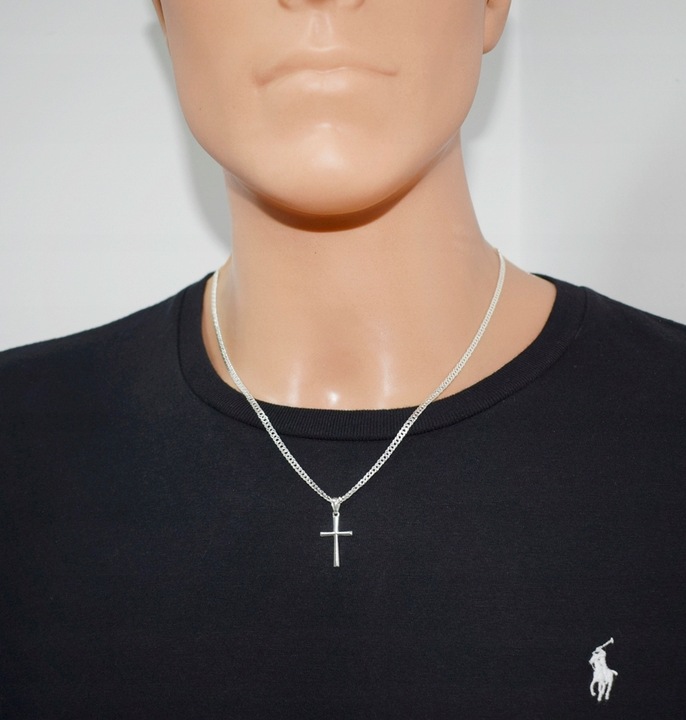 Łańcuszek Srebrny Rombo Pełny Diamentowany z Krzyżykiem 925 Grawer Gratis