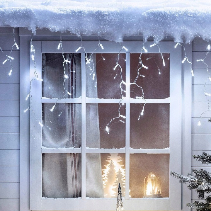 LAMPKI CHOINKOWE SOPLE 100 LED KURTYNA BIAŁE ZIMNE FLASH KURTYNA ŚWIETLNA