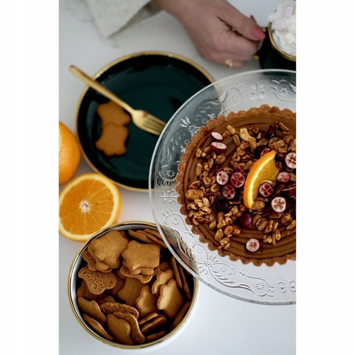 SZKLANA PATERA na ciasto NA BABECZKI patera NA NÓŻCE 30cm Roso Tadar