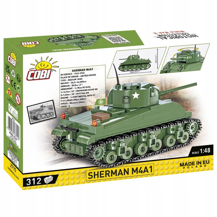 Klocki COBI-2715 HC WWII SHERMAN M4A1 312 KL.