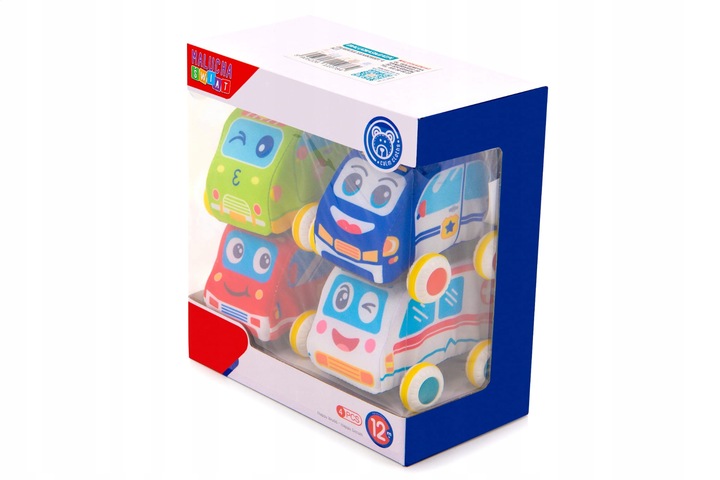 PLUSZOWE MIĘKKIE AUTKA SAMOCHODZIKI Z NAPĘDEM ZESTAW 4 SZTUK