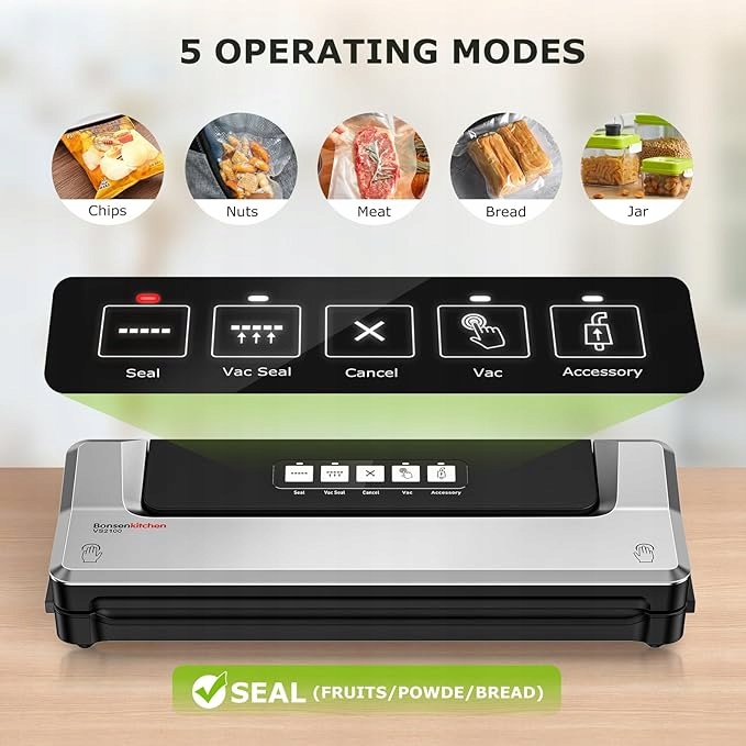 Bonsenkitchen Zgrzewarka Próżniowa do Żywności, Funkcja 5 w 1 SREBRNA