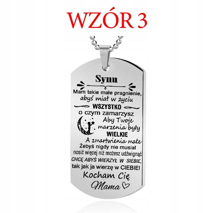 Nieśmiertelnik DLA SYNA z GRAWEREM męski prezent od Mamy Taty GRAWER GRATIS