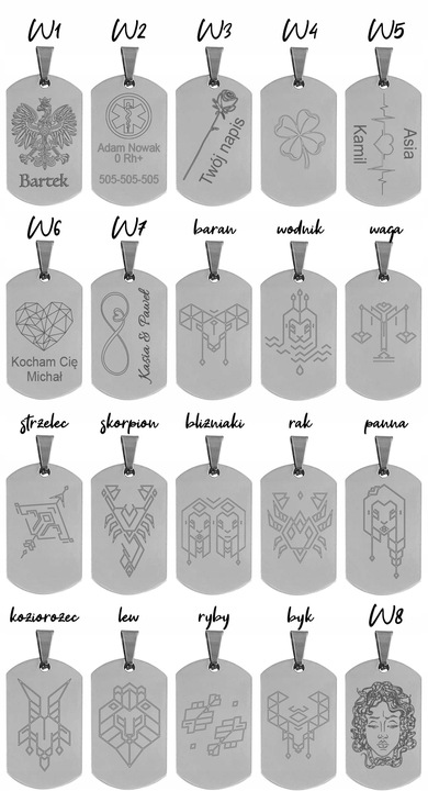 Nieśmiertelnik z Grawerem x2 Męski, Stal Chirurgiczna Grawer Mechaniczny