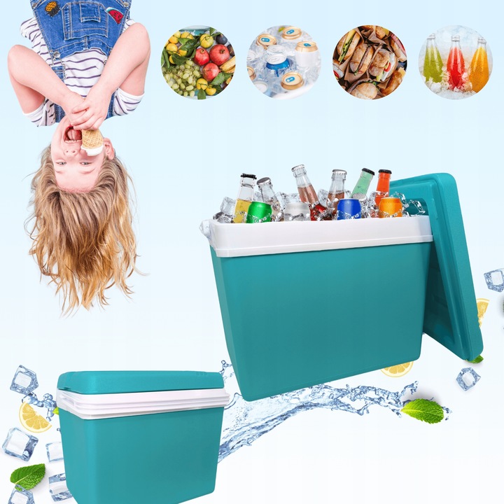 LODÓWKA TURYSTYCZNA 35L TURKUSOWA na WKŁADY MROŻĄCE do auta KAMPERA łodzi