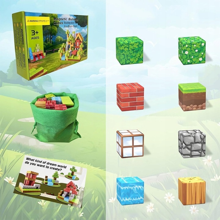 KLOCKI MAGNETYCZNE SZEŚCIANY DLA DZIECI 1 LUDZIK 100 KLOCKÓW POMYSŁ ZESTAW