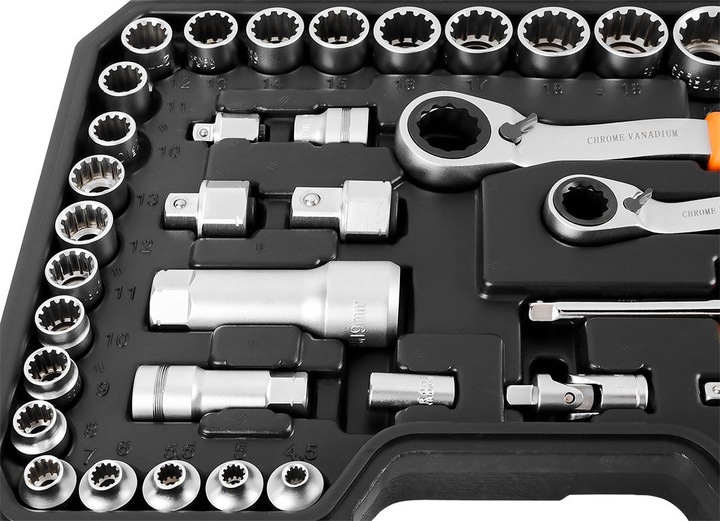 NEO ZESTAW NASADEK PRZELOTOWYCH 1/4" 3/8" 46szt z grzechotkami CrV 10-019