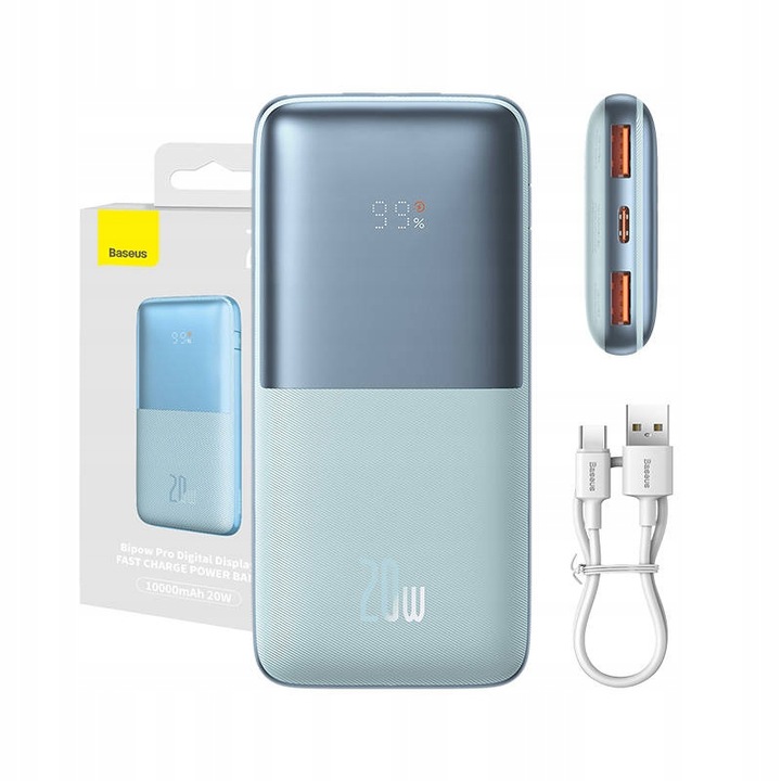 BASEUS POWER BANK PODRÓŻNY 10000 MAH 2X USB USB-C 20W QC 3.0 Z KABLEM USB