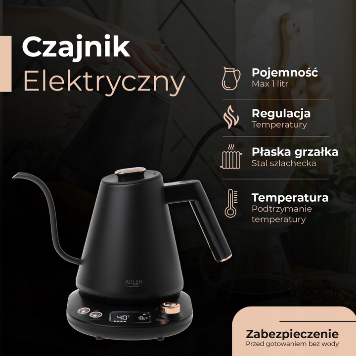 Czajnik Elektryczny REGULACJA i PODTRZYMYWANIE °C Bezprzewodowy 2000W LED