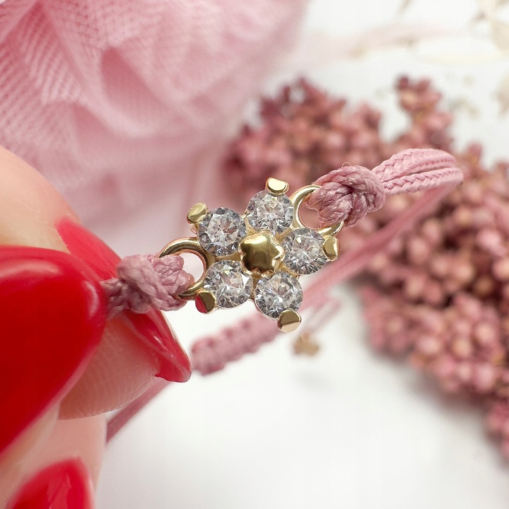 Bransoletka dla dziewczynki srebrna na sznurku srebro pozłacane 925