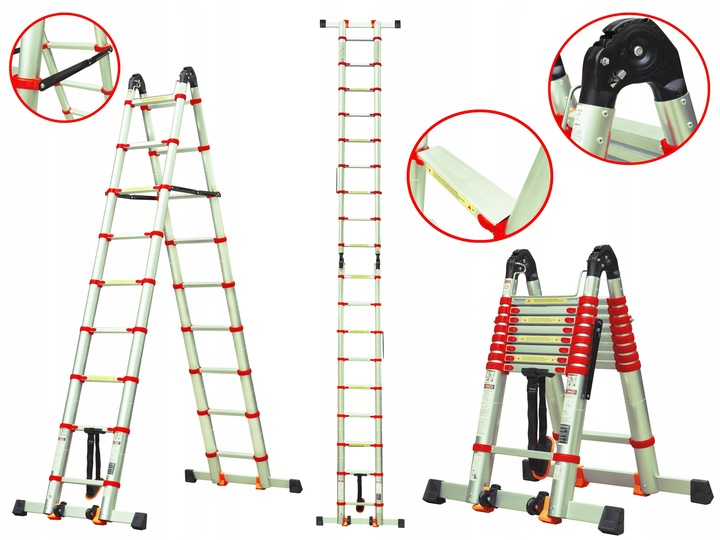 DRABINA TELESKOPOWA PRZEGUBOWA 5,0 M WZMACNIANA