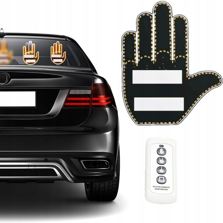 RĘKA LED NA TYLNĄ SZYBĘ SAMOCHODU SYGNALIZATOR GESTÓW ŚRODKOWY PALEC KCIUK