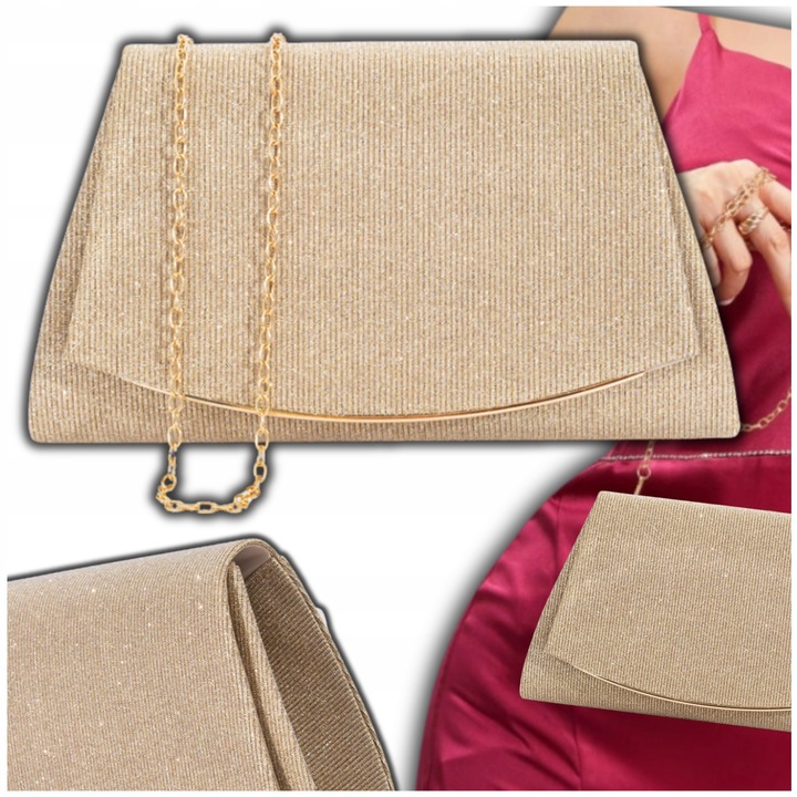 Kopertówka Wizytowa Mała ZŁOTA Torebka Wieczorowa ŁAŃCUSZEK Elegancka Mini