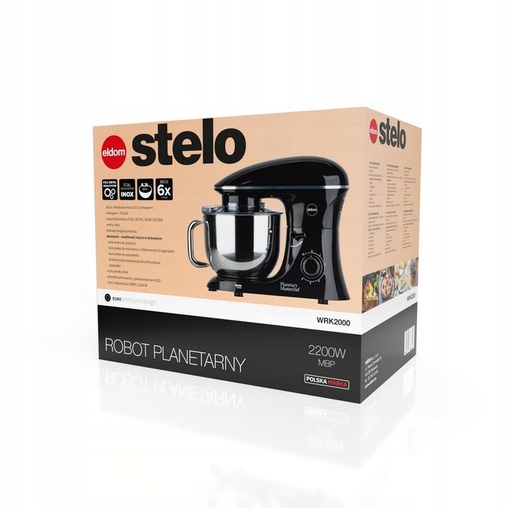 ROBOT KUCHENNY PLANETARNY MIKSER Z MISĄ 6,2L Eldom WRK2000 czarny
