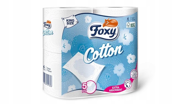 Papier toaletowy Foxy Cotton gruby 5 warstw ZESTAW 16 rolek