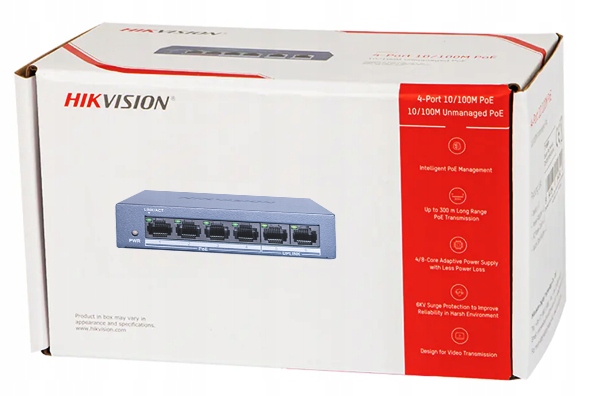 Switch POE 4x PoE 2x LAN do 4 kamer IP HIKVISION 45W 10/100Mbps