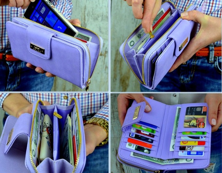 PORTFEL DAMSKI DUŻY TOREBKA NA ZAMEK PODWÓJNY MODNY ORGANIZER SUWAK STYLOWY