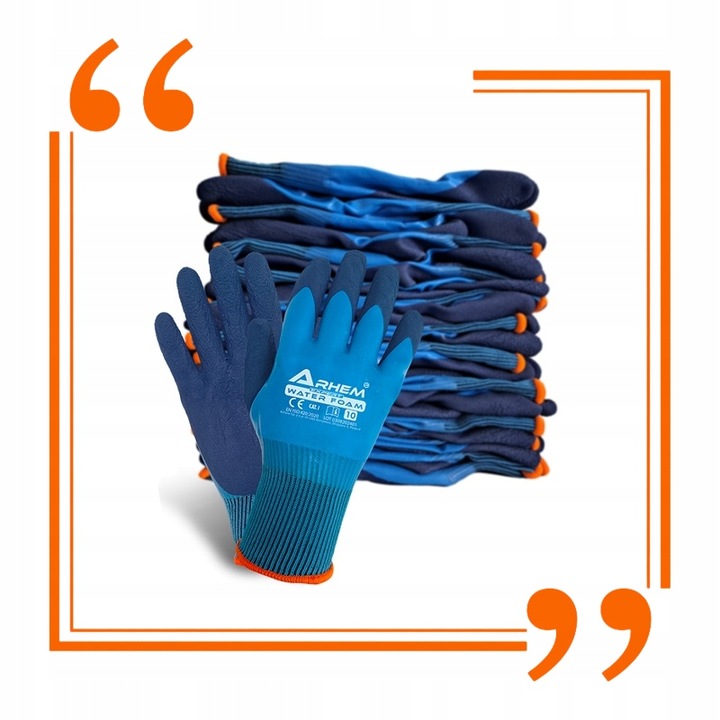 12 PAR Rękawice Robocze Wodoodporne Ochronne BHP Latex Arhem Water Foam 9-L