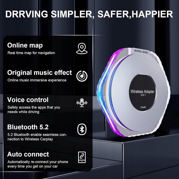 NEW Wireless Crystal Carplay AIBox Android Aut Adapter