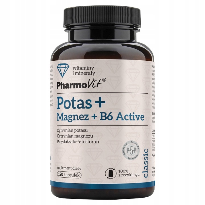 Potas + Magnez + B6 Active Pharmovit, suplement diety, 120 kapsułek
