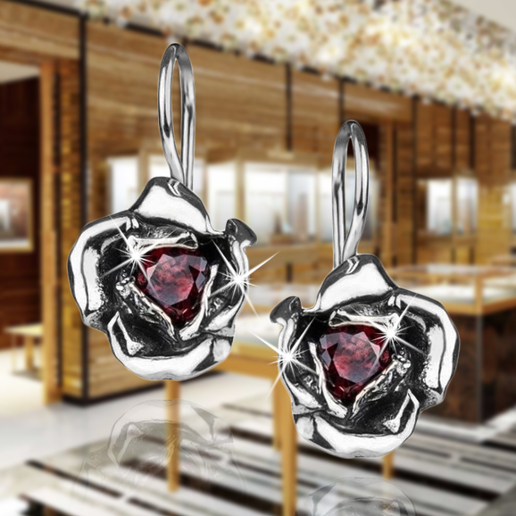 PIĘKNE KOLCZYKI SREBRNE WISZĄCE SREBRO PRÓBA 925 RÓŻE RODOWANE NA ŚWIĘTA