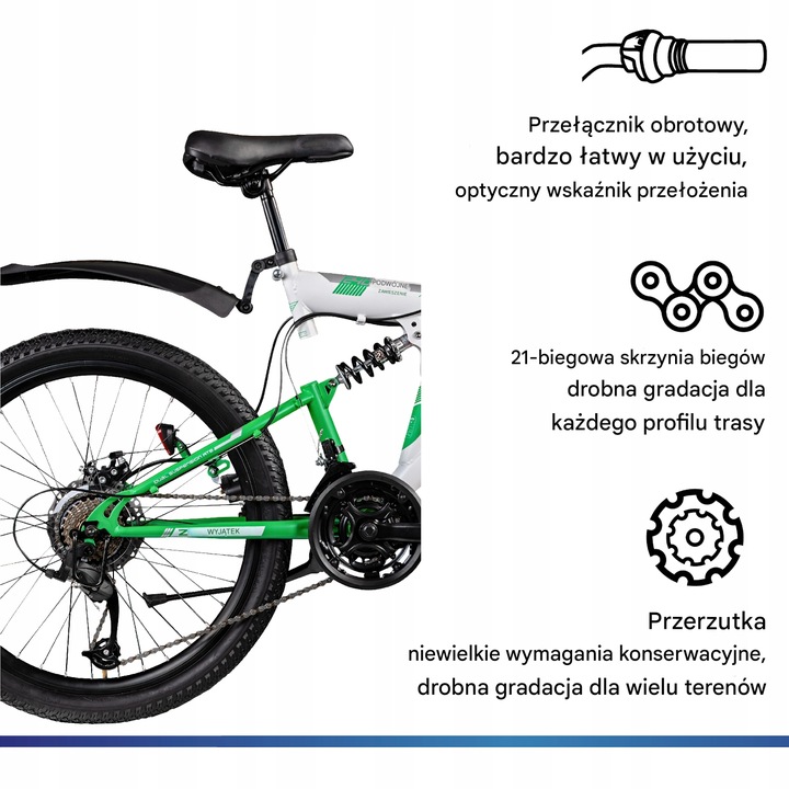 Rower Zundapp Blue 5.0 rama 17 cali, koła 24, biało - zielony