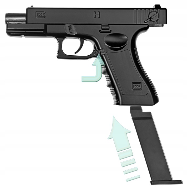 PISTOLET NA KULKI PLASTIKOWE GLOCK C7 METALOWY CZARNY GRATIS 500 KULEK