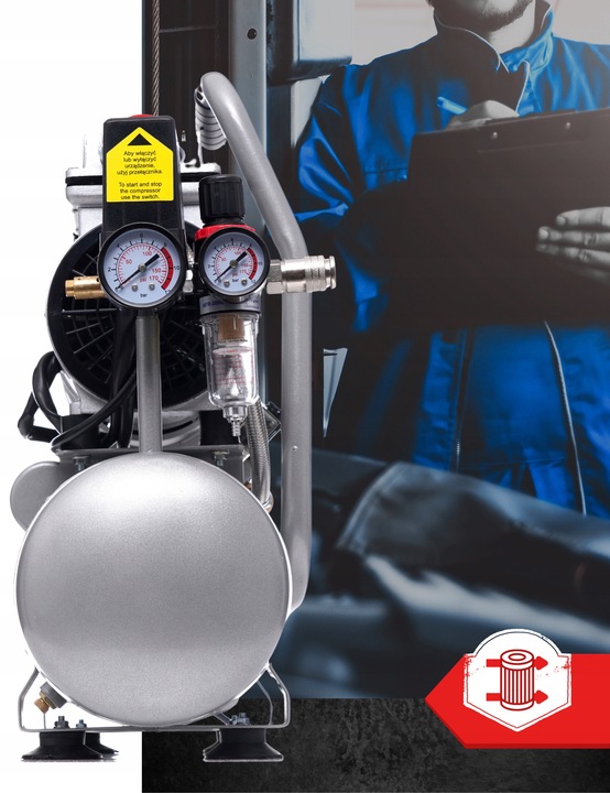 SPRĘŻARKA KOMPRESOR BEZOLEJOWY MOCNY WYDAJNY 6L 550W DWA TŁOKI R2 10 BAR