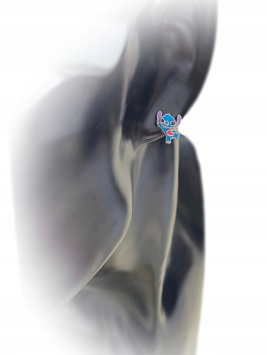 Pr.925 Srebrne bajkowe kolczyki Stich z serduszkiem -HIT kolorowy Stitch