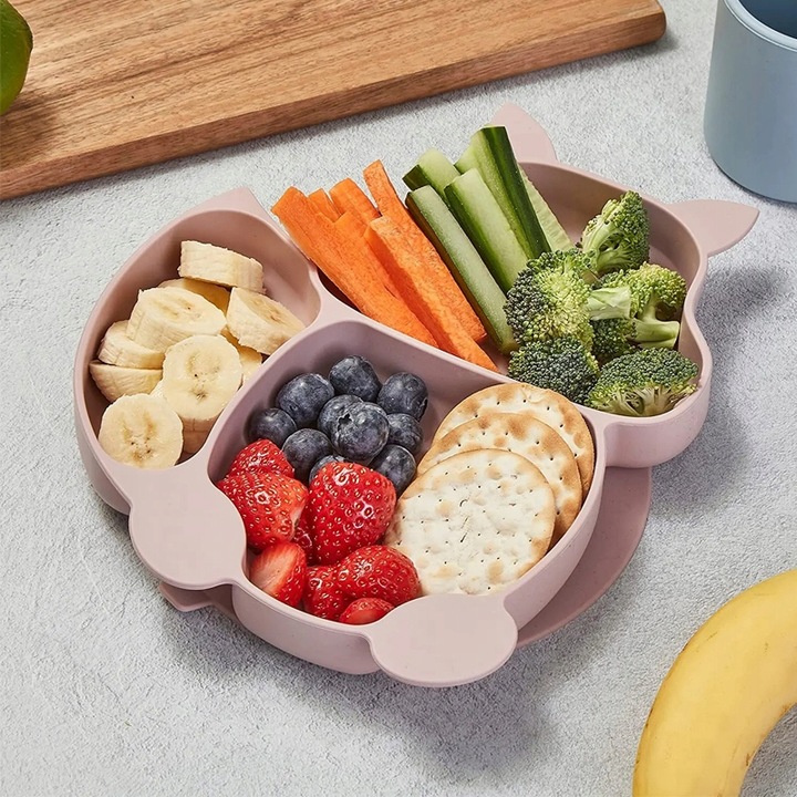 ZESTAW DO KARMIENIA NACZYŃ SILIKONOWE TALERZYK DLA NIEMOWLĄT Z PRZYSSAWKĄ